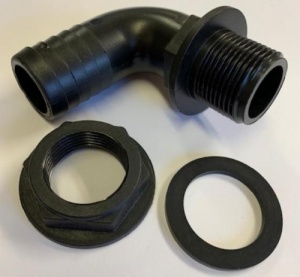 3/4'' BSP - 25mm Barb Angled Tank Fitting with Seal and Nut