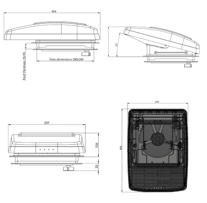 Max Fan Maxxair Maxxfan Deluxe Compact Tint 280 x 280mm Roof Vent Fan With ...