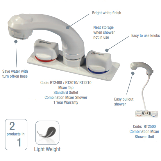 Whale Elegance RT2500 Shower Mixer Tap / Caravan & Motorhome Taps